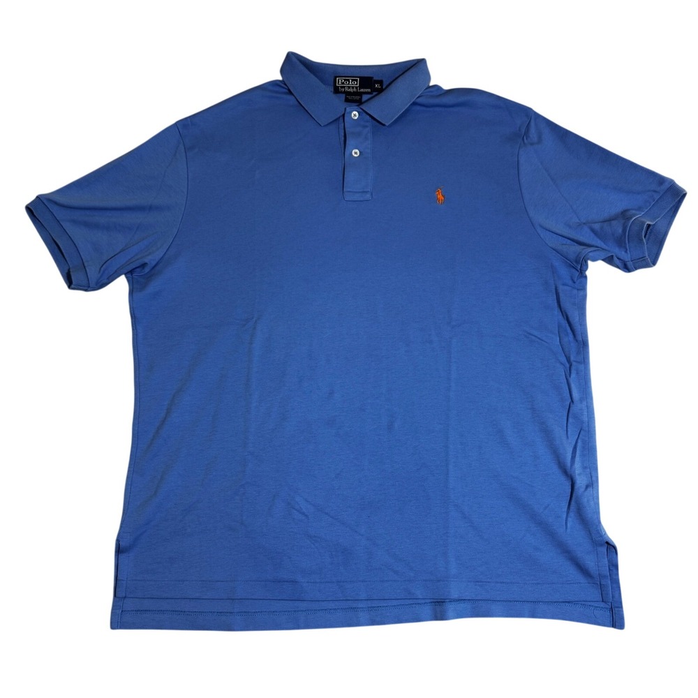 Polo Ralph Lauren Mens XL Blue Short Sleeve Cotton Polo Shirt‎ Orange Pony Logo